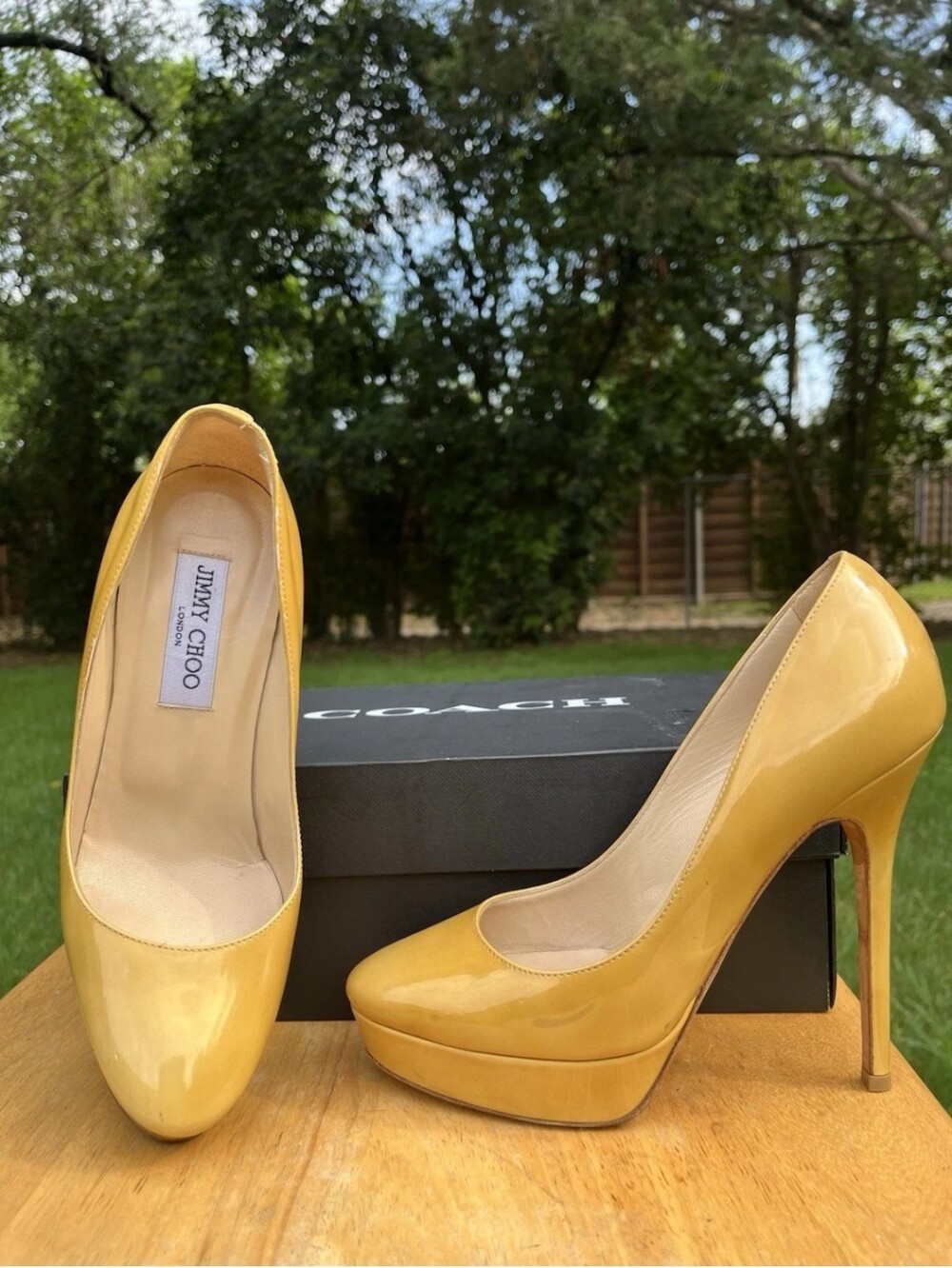 Jimmy Choo Yellow Patent Leather Platform Pumps